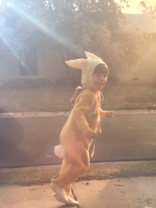 Here I am in my homemade bunny costume. Thanks, Mom!